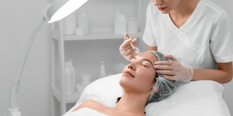 Beautician doing filler injections